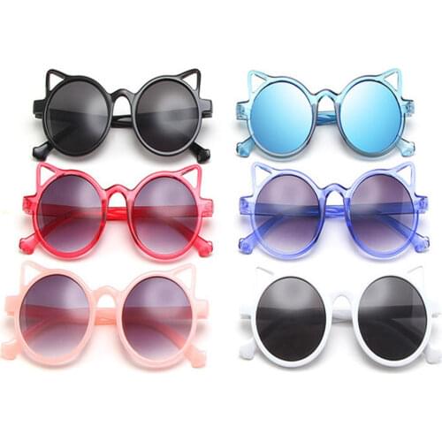 Cute Red Cat Ear Kids Sunglasses Girls Pink Purple White Children Glasses Baby Boys Round Eyeglasses Party Outdoor Beach Holiday