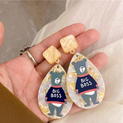 Geometric Colorful Cows Bear Dangle Acrylic Printed Flower Earring Women Girl