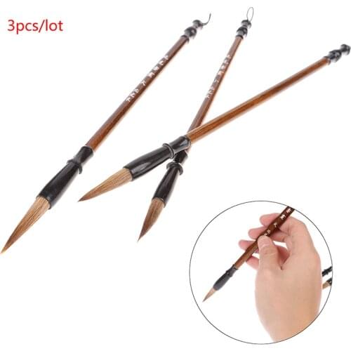 Hot 3pcs/set Chinese Calligraphy Brushes Pen For Woolen And Weasel Hair Writing Brush Fit For Student School Excellent Quality