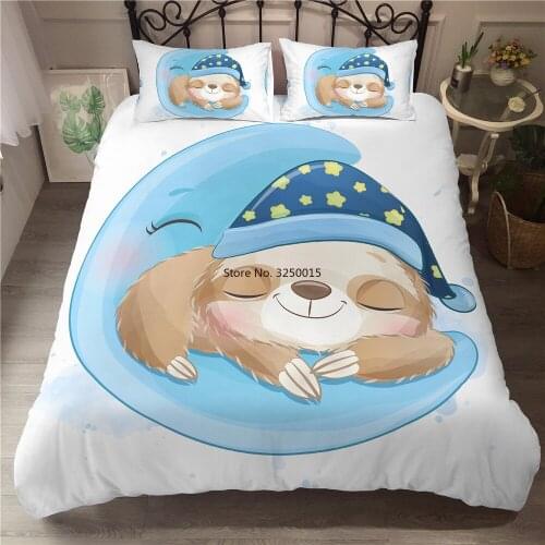 For Kid Teen Bedding Set 2/3pcs Bedclothes Cute Sloth Comforter Duvet Cover Cartoon Animals Bed Cover Home Textiles