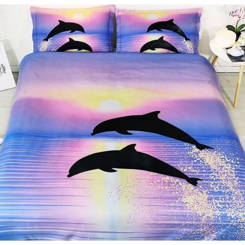 3D Pink Ocean Dolphins Bedding Sets Purple Colorful Space Unicorn Duvet Cover Set And Kids Girls Teens Bed Comforters