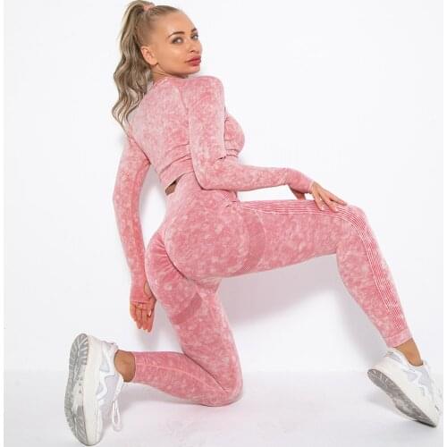 Seamless Yoga Set Women 2pcs Workout Training Suit Fitness Clothes Long Sleeve High Waist Tights Leggings Sportswear Yoga Wear