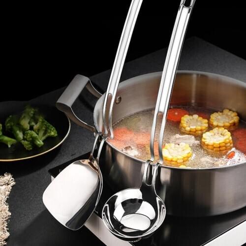 Bending Hot Pot Soup Spoon Stainless Teel Long Handle Porridge Spoon Hanging Wall Spoon Soup Colander for Kitchen Cooking