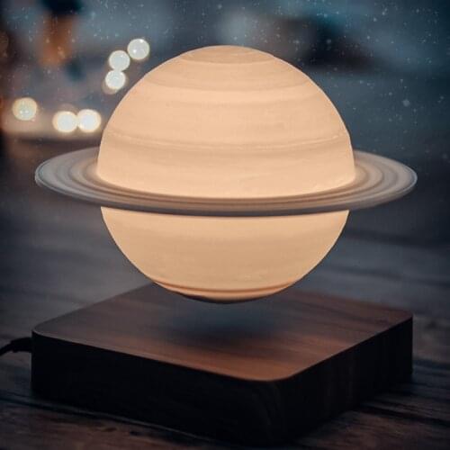 Magnetic Levitation Table Lamp Walnut Wood Grain Creative 3D Printing Moon Saturn Wireless Power Supply Atmosphere Night Light