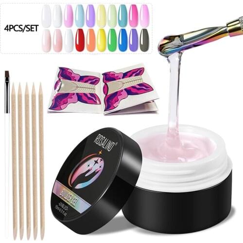ROSALIND Acrylic Builder Gel Set 4PCS For Extension Nail Art Soak off Semi Permanent UV Lamp White Clear Poly Nail Tool Sets