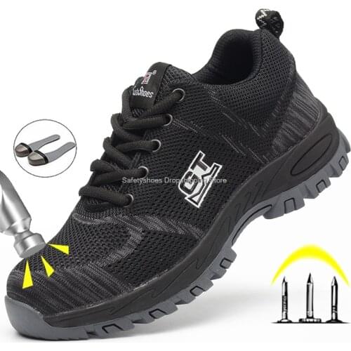 Indestructible Safety Shoes Men Mesh Breathable Steel Toe Anti-Stab Anti-Smash Work Shoes Male Portective Footwear Dropshipping