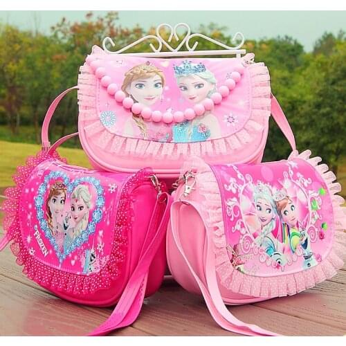 New Frozen 2 Cute Pu Leather Portable Messenger Bag Cartoon Handbag Disney Anime Figure Sofia Elsa Anna Dolls Model Girls Gfts