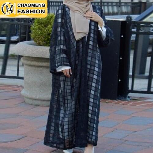 New Arrival Abaya Dubai Black Plaid Kimono Cardigan Turkish Islamic Clothing Muslim For Women Hijab Dress Caftan Ramadan Oman