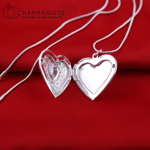 Silver 925 Charm Necklaces For Women Man Heart /Oval Locket Pendant & Necklace Openable Photo Collier Jewelry Gifts For Lover
