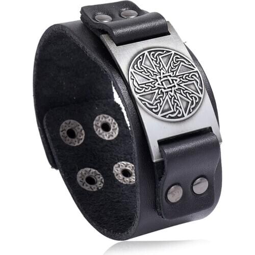 Charms Vintage Totem Pattern Alloy Material Flat Leather Bracelet Jewelry Wristband Cuff Bangle Gift Men Women Party
