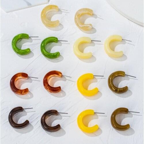 POXAM Korean Chic Transparent Colorful Resin Geometric Semicircle Earrings for Women Fashion 2020 Girl Hoop Party Jewelry Gifts