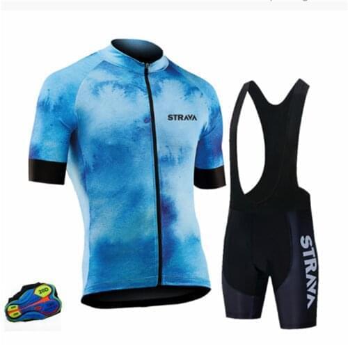 STRAVA Pro Shirts Custom Cycling Jersey Men BicycleClothing Breathable Men Short Sleeve shirt Bike bib shorts 20D Gel pad Jersey
