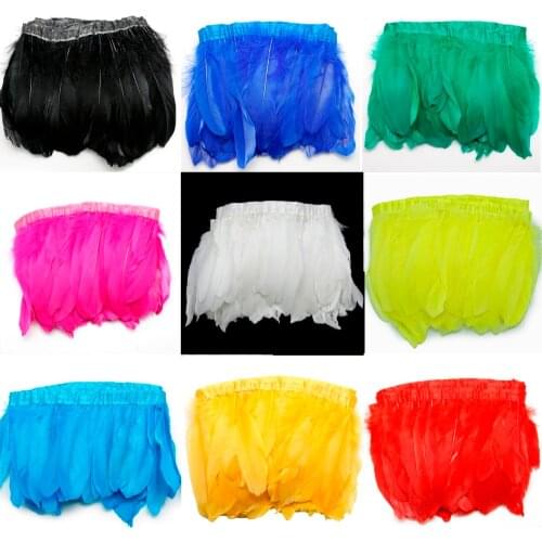 Multi Color Goose feather trims 2 meters/lot Dyed geese feather ribbons /15-20cm height feather fringes