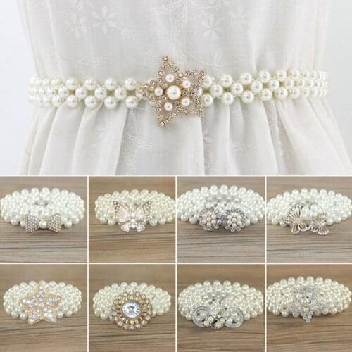 Flower Elastic Buckle Chain Cummerbunds Female Girls Dress Crystal Strap Waistband Gift Elegant Womens Pearl Crystal Belt Waist