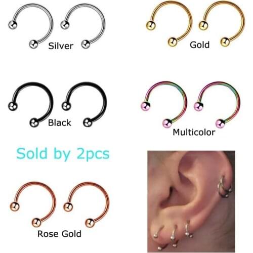 2Pcs Earrings Horseshoe Ring Nose Hoop Ear Cartilage Tragus Piercing 16G
