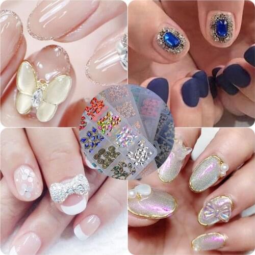 24 Grids Flat Back Nail Rhinestones DIY Metal Decor Easily Stick Mixed Colorful Nail Rhinestone AB Nail Art Glitter Accessories