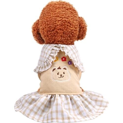 Puppy Spring Summer Dresses for Dogs Clothes Cute Floral Bear Plaid Skirt Dress Princess Dog Coat Clothes Pet Apparel Supplies