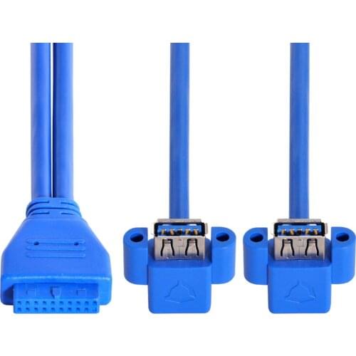 Up Angled USB 3.0 A Type Dual Female to Motherboard 20Pin 19 Pin Box Header Slot Panel Mount Cable 50cm