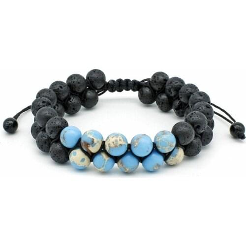 Yingwu Men Bracelet Natural Emperor Stone Bead Bracelet Chakra Lava Stone Diffuser Woven Knitted Bracelets Men Jewelry Gift