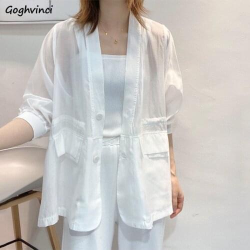 Women Blazers Sun-proof Summer Sheer Fashion Casual Korean Style Breathable Cozy All-match Outerwear Elegant Female Office New