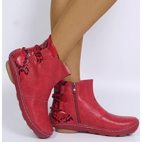 PU Zip Woman Shoes Female Botas Mujer Women Winter Cotton Warm Flat Cross Lace Up Ankle Boots Vintage Ladies Women Boot NVXUE31