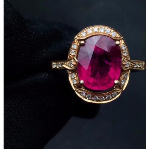 Rubilite Tourmaline Ring 3.6ct Pure 18 K Gold Jewel Natural Rubi Tourmaline Gemstones Diamonds Female Rings for Women Fine Ring