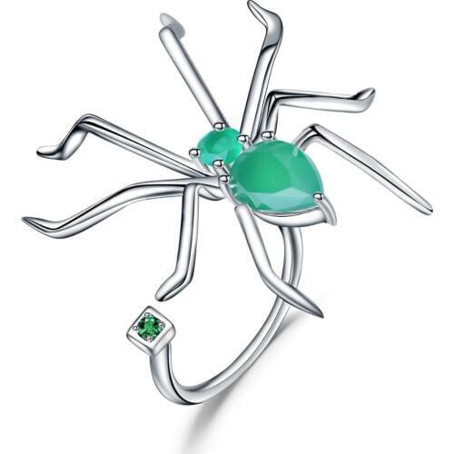 GEMS BALLET Natural Green Agate Gemstone Spider Rings for Women Pure 925 Sterling Silver Trendy Party Ring Fine Jewelry Gift