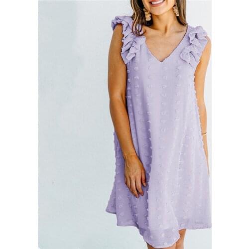 Summer Dress Femme Robes Womens Clothing 2021 A-Line Mini Dresses Solid Color Ruffled Sleeveless Loose Dress For Women Vestidos