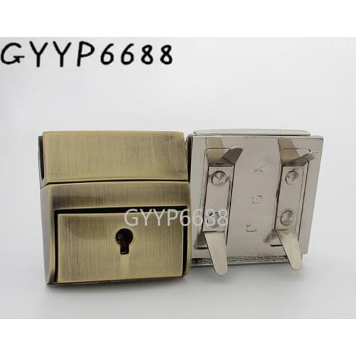1-5-20sets 3 colors 42*42mm rectangle shape key locks for handbag metal press lock purse hardware accept mix colors