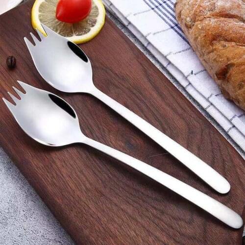 2 In 1 Stainless Steel Fruit Fork Spoon Ice Cream Salad Dessert Tableware Convenient Western Multi-Function Silver Spork