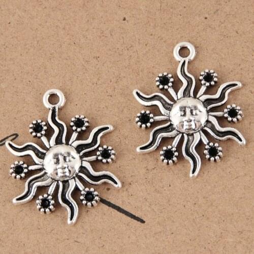 20pcs Silver Color Sun With Face Charms Nature Pendant For DIY Handmade Jewelry Making Accessorie 24x18.5mm