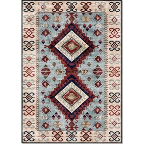 200*300cm Fashion Mediterranean Retro Blue Geometric Ethnic Style Living Room Bedroom Bedside Carpet Floor Mat