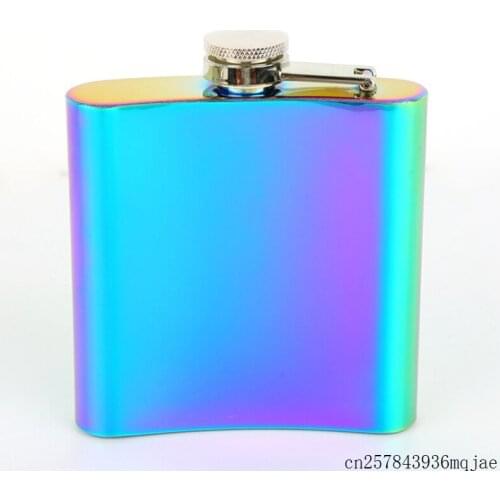 5pcs Rainbow Colored Hip Flask Outdoor Whiskey Wine Bottles Gold Plated Gradient Color Stainless Steel 6oz Flask Screw Cap