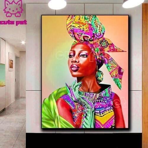 Diy African women 5d diamond painting round diamond mosaic home decoration embroidery pattern embroidery handmade new year gift