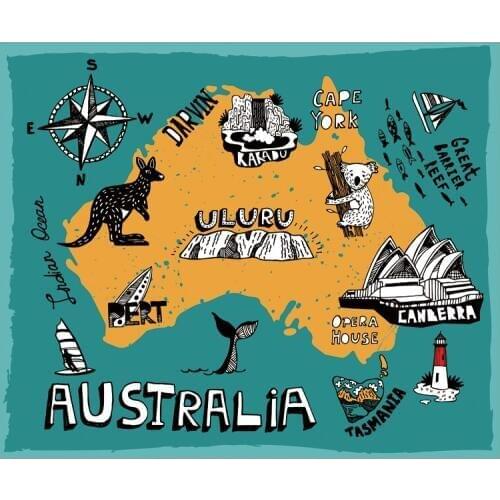 Australia Illustration Map Poster Size Wall Decoration Large Map of Australia 80x66 Waterproof and tear-resistant