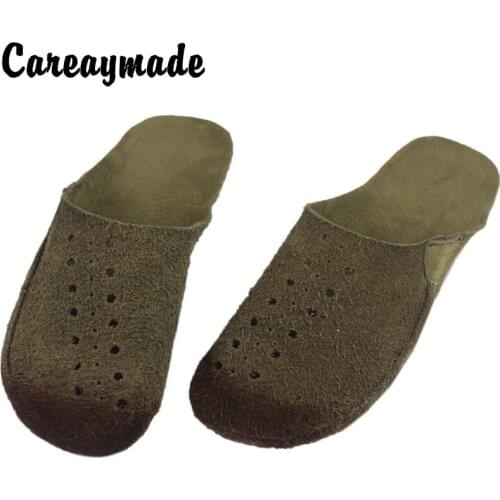 Careaymade-New Cow SuedeCover Cool Semi-Baotou Hollow Breathable Sandals Female Gradient real Leather Flat Shoes,3 colors