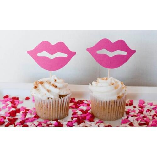 Fushia lips wedding cupcake toppers birthday Food Picks toothpick Bridal baby shower Bachelorette party decorations