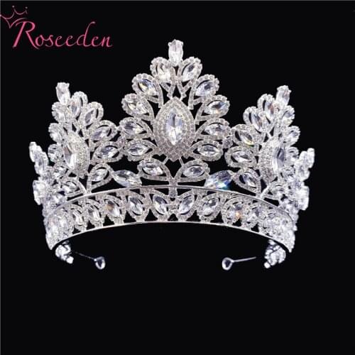 Fashion Vintage Big European Bride Wedding Tiaras Gorgeous Crystal Large Queen Crown Wedding Hair Accessories RE3539
