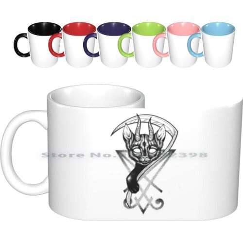 Evilcat Ceramic Mugs Coffee Cups Milk Tea Mug Cat Daemon Satan Demoncat Horns Hell Death Evil Evilcat Creative Trending Vintage