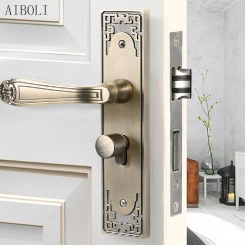 Chinese Style Wooden Door Indoor Silent Door Lock Yellow Bronze and Green Bronze Color