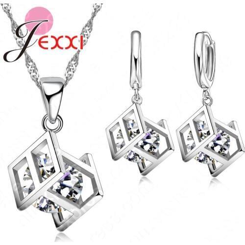 One Set 925 Sterling Silver Cubic Zircon Geometry Hollow Pendant Jewelry Set Women Jewelry Fast Shipping High Quality