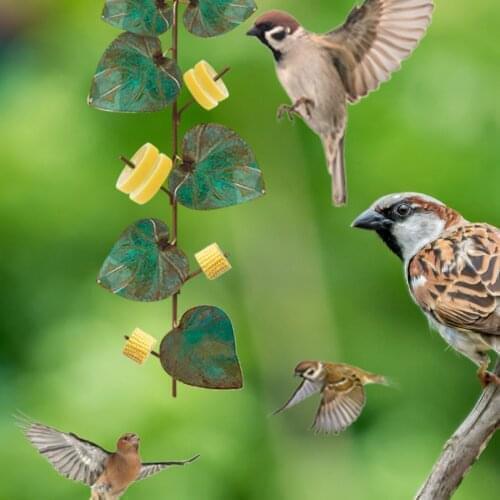 Bird Feeder for Outdoors Green Leaf and Oranges, Garden Metal Hanging Drinking Container Hummingbird Feeder, Branches Shape 2021