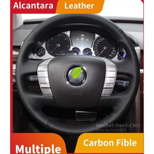Alcantara leather steering wheel cover for VW Volkswagen Touareg Phaeton hand-sewn grip 2006 2007 2008 2009 2010 car interior