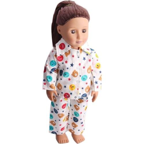 Doll clothes Bear pattern white pajamas suit pant toy accessories fit 18 inch Girl dolls and 43 cm baby doll c15