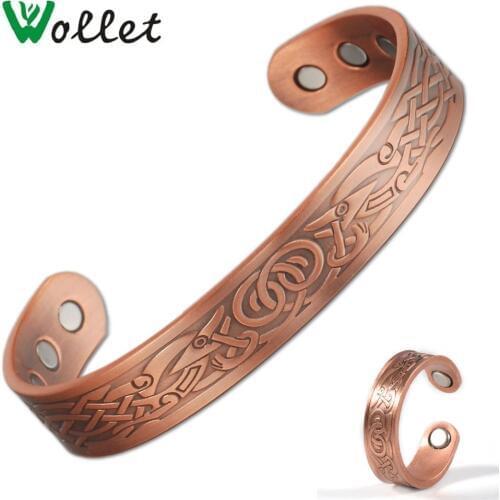 Wollet Magnetic Pure Copper Bracelet Bangle Ring for Men Open Cuff Bio Magnet Health Care Arthritis Rheumatism Pain Relief