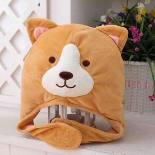 Cute Corgi Dog Plush Hat Funny Animal Stuffed Toys Headgear Soft Warm Cap Anime Cosplay Costume Party Photo Props
