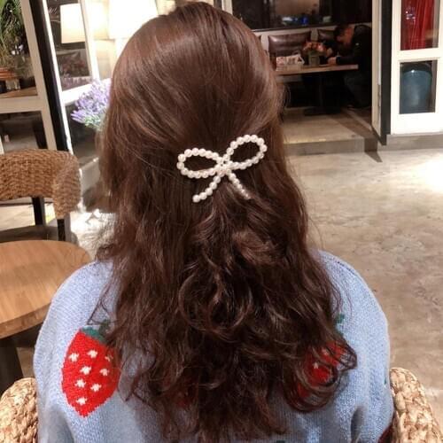 Sweet Women Bow Full Faux Pearl Inlaid Hairpin Hair Clip Barrette Party Headwear hot