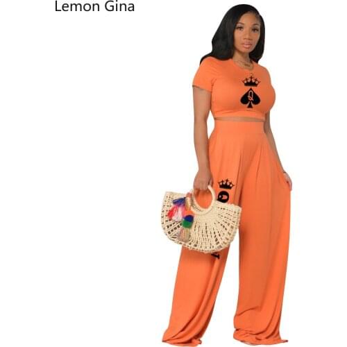 Lemon Gina Print Fashion Versatile Casual Wide Leg Two-piece Set