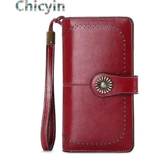 Fashion Women Clutch Wallet Cow Leather Female Long Wallet Women Zipper Phone Purse Strap Coin Purse Lady Handy Bag