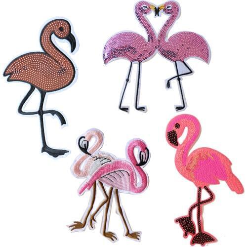 Cartoon Decorative Patch Sequins Flamingo Bird icon Embroidered Applique Patches For DIY Iron on Badges on clothes Stickers